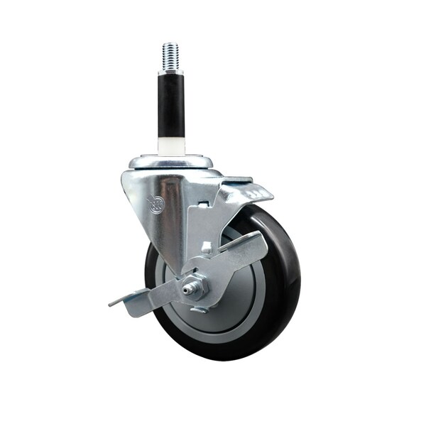 Service Caster 4'' SS Black Poly Swivel 7/8'' Expanding Stem Caster with Brake SCC-SSEX20S414-PPUB-BLK-TLB-78 - main